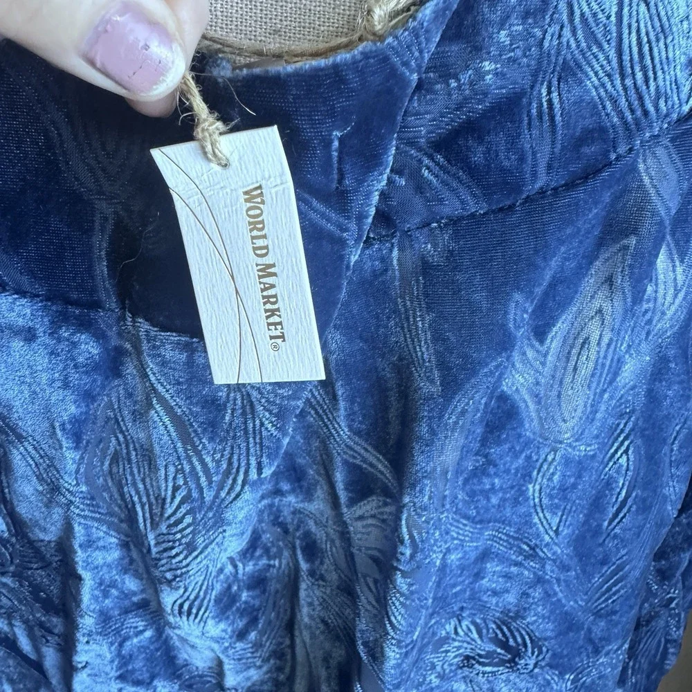 NEW Navy Blue  Kimono World Market Velvet Burnout Open Jacket Wrap One Size NWT